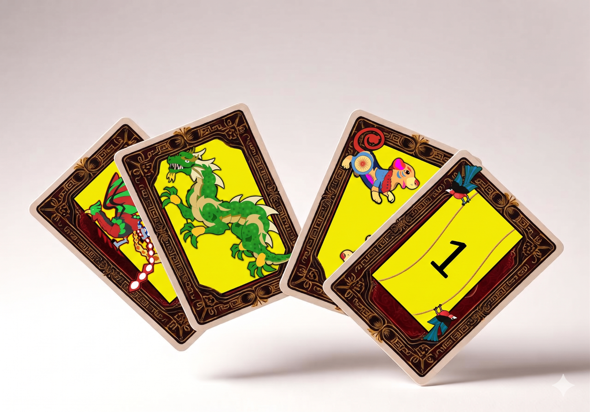 Κάρτες Tichu με δράκο, φοίνικα και mahjong